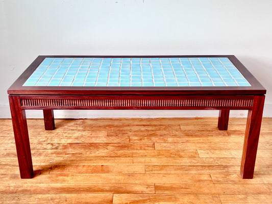 Walnut Modern Classic Coffee Table with Blue Sky Tile Top