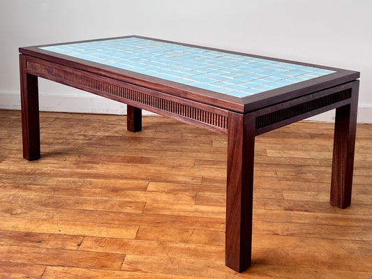 Walnut Modern Classic Coffee Table with Blue Sky Tile Top