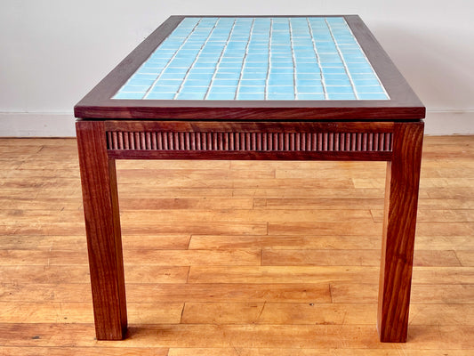 Walnut Modern Classic Coffee Table with Blue Sky Tile Top