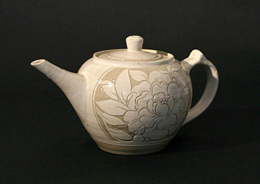 Cream Carved Teapot